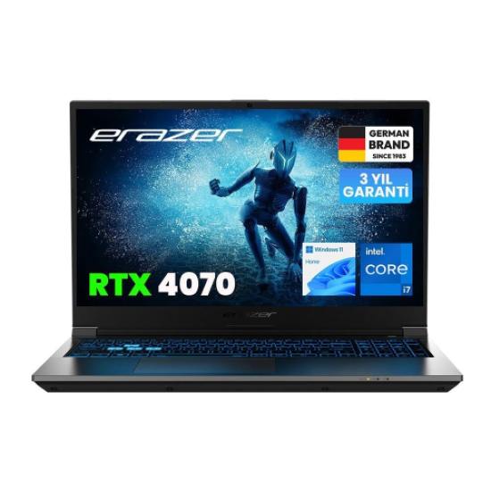 ERAZER Deputy P60, MD62624, i7-13620H, 15.6’’ FHD, 144Hz, 16Gb Ram, 1TB NVMe M.2 SSD, 8GB RTX4070 Ekran Kartı, Win11 Home, Gaming Notebook