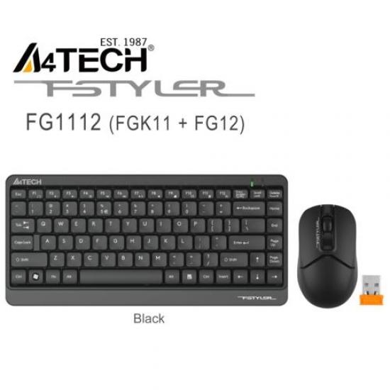 A4 TECH FG1112, Siyah, Kablosuz, Türkçe Q, Multimedya, Mini Klavye Mouse Set