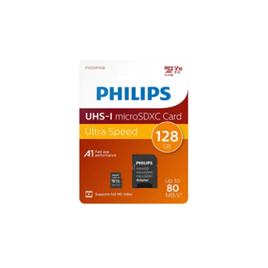 PHILIPS FM12MP45B/00, 128GB, SDXC, UHS-I, U1, Class10, MicroSD Kart Bellek (SD Adaptörlü)