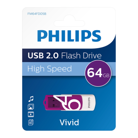 PHILIPS FM64FD05B, 64GB, USB 2.0, Vivid, Mor, Flash Disk
