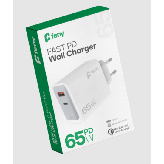 FENY FN-C65, 65W, USB+Type-C, Akıllı Isı Kontrol Chip, Qualcomm Quick Charge 3.0, ŞARJ Adaptörü