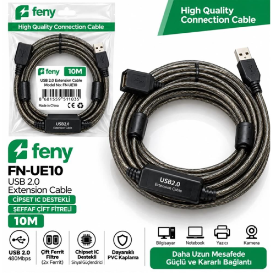 FENY FN-UE10, Güçlendirilmiş USB Uzatma Kablosu 10 Metre