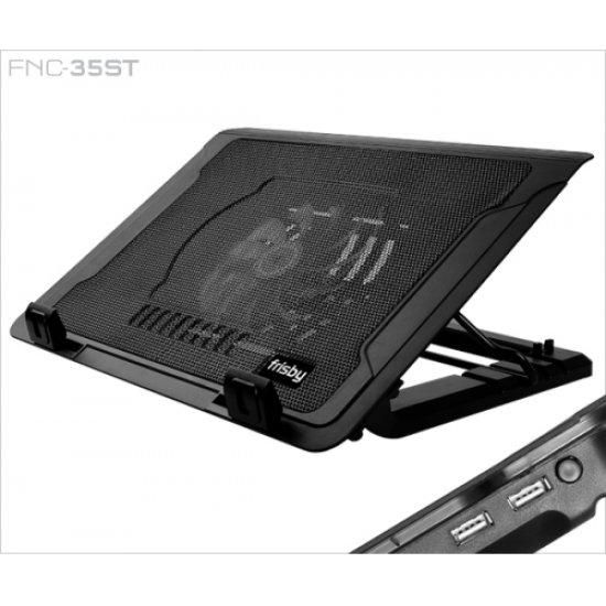 FRISBY FNC-35ST 14cm Fan, 10’’-17’’ Notebook Soğutucu, 5 Kademeli Stand, Mavi Ledli (Siyah)