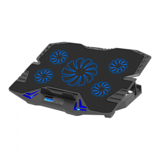 FRISBY FNC-5232ST (1x12,5cm 4x7cm) 5 Fan, 10’’-15.6’’ Gaming Notebook Soğutucu, 5 Kademeli Stand, 3 Farklı Program, Ayarlanabilir Hız, Mavi Ledli (Siyah)
