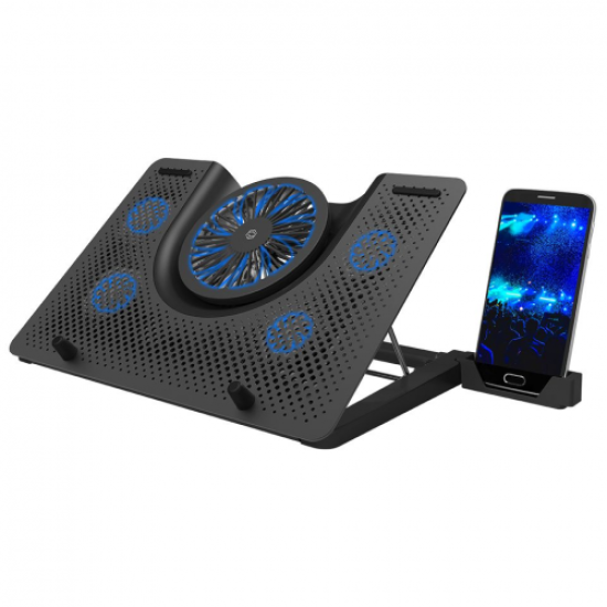 FRISBY FNC-5240ST (1x14cm  4x6cm) 5 adet Fan,  12’’-17’’ Notebook Soğutucu, 5 Kademeli Stand, İşlevsel Telefon Tutucu, Mavi Ledli (Siyah)