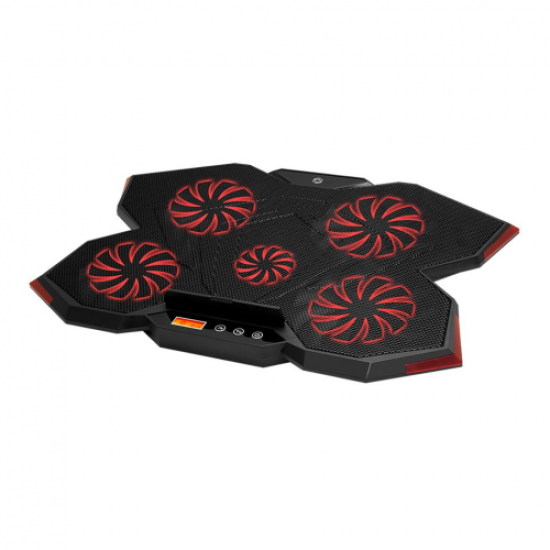 FRISBY FNC-5255B (4x14cm 1x7cm) 5 adet Fan, 10’’-17’’ Gaming Notebook Soğutucu, Ayarlanabilir Hız, 3 Kademeli Stand, Kırmızı Ledli (Siyah)