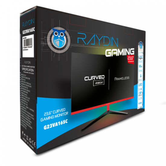 RAYDIN G23VA165C, 23.6’’, 1ms, 165Hz, Full HD, HDMI, DP, USB, Hoparlör, VA LED, R1800 Curved, Frameless, FreeSync Gaming Monitör