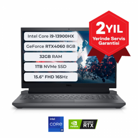 DELL G15 5530, G55302401017U, i9-1390HX, 15,6’’ FHD, 32Gb DDR5 Ram, 1Tb SSD, 8Gb RTX4060 Ekran Kartı, Free Dos Gaming Notebook (5890545)