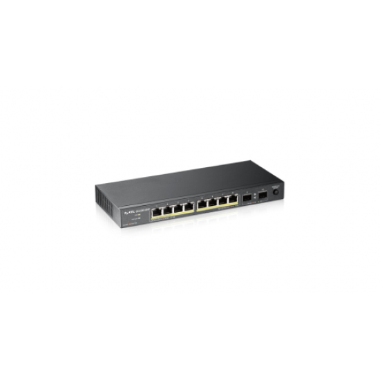 ZyXEL GS1100-10HP, 8 Port, Gigabit, 8Port PoE 130W +2Port GigaBit SFP, Yönetilemez, Masaüstü Switch