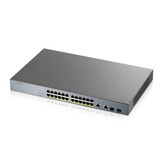 ZyXEL GS1350-26HP, 26 Port, GigaBit, 24 Port PoE 375W, +2Port GigaBit SFP, Yönetilebilir, Rackmount CCTV Switch