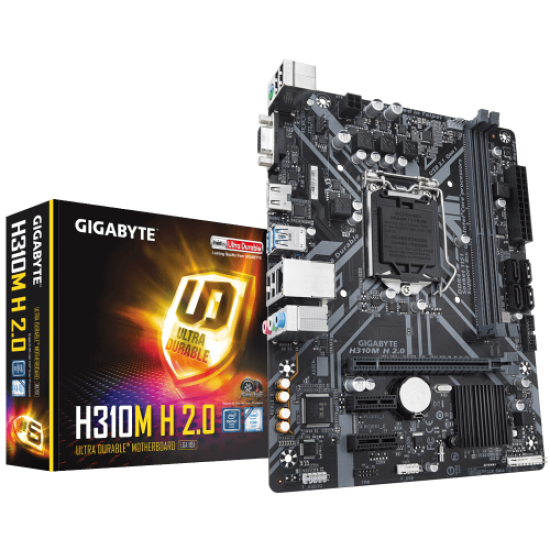 GIGABYTE H310M H 2.0, 2xDDR4, D-SUB, HDMI,  8-9.Nesil, LGA1151 Soket, Anakart