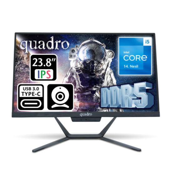 QUADRO STARK H424D5 145850, i5-14400, 23,8’’ FHD Ekran, 8Gb DDR5 Ram, 512Gb SSD, Paylaşımlı VGA, Free Dos All In One PC