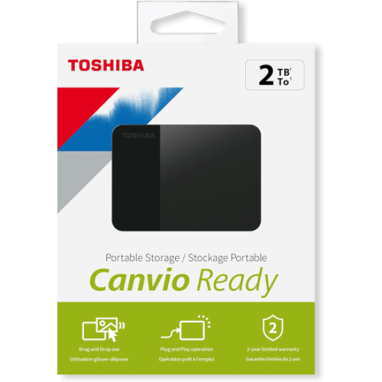 TOSHIBA HDTP320EK3AA, Canvio Ready, 2TB, 2.5’’ USB 3.0, Taşınabilir, Harici HDD, (Black)