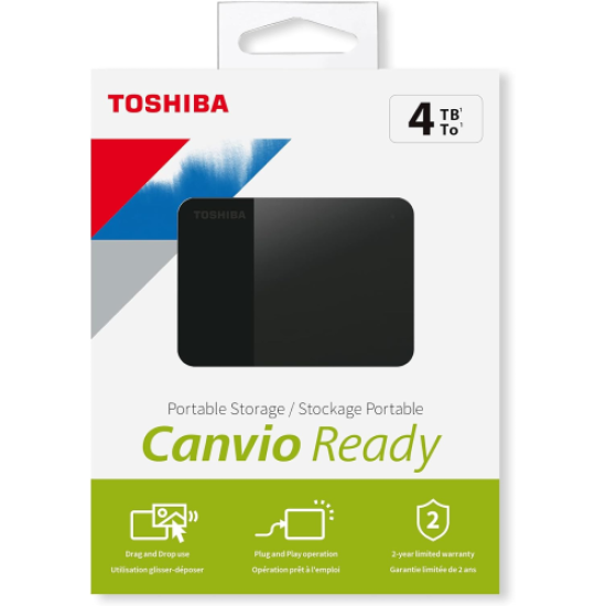 TOSHIBA HDTP340EK3CA, Canvio Ready, 4TB, 2.5’’ USB 3.0, Taşınabilir, Harici HDD, (Black)