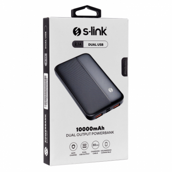 S-LINK IP-G10N, 10.000mAh, 2xUSB, 1xMicro USB, 1xType-C, 4 LED Göstergeli, PowerBank Siyah