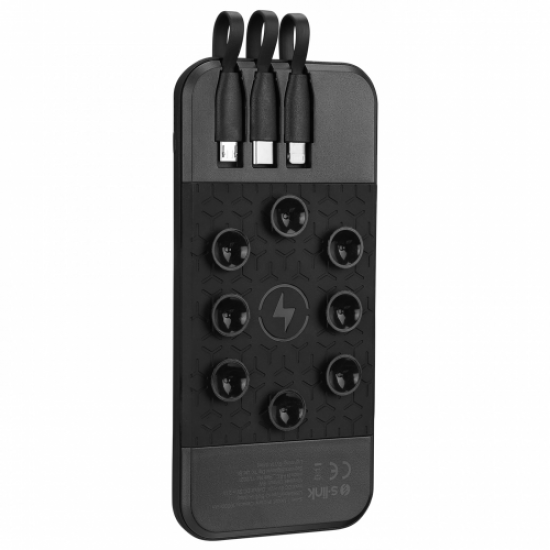 S-LINK IP-G14W, 10.000mAh, 2xUSB, 1xMicro USB, 1xType-C, LCD Göstergeli, Kablosuz, Vantuz Stant, Dahili Kablolu, PowerBank Siyah