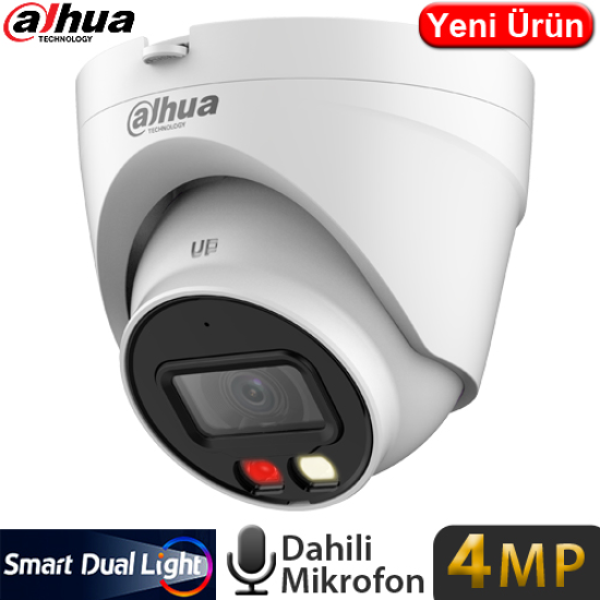 DAHUA IPC-HDW1431V-SA, 4Mpix, 2,8mm Lens, H265+, 30Mt Gece Görüşü, Dual Light, Mikrofonlu, PoE Dome IP Kamera