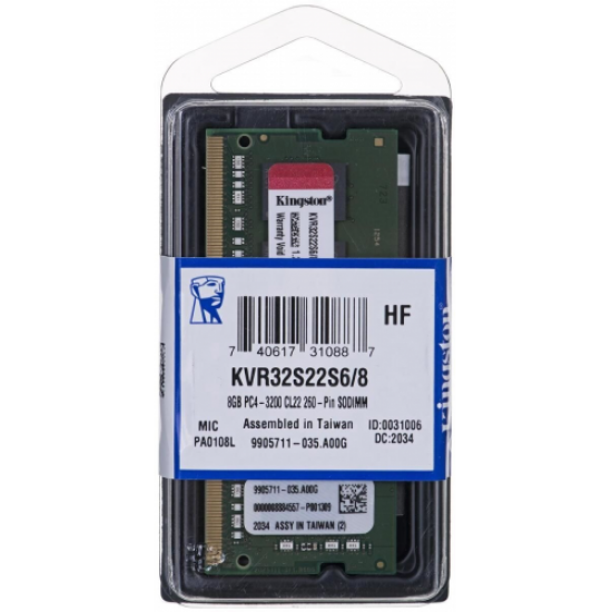 KINGSTON KVR32S22S6/8, 8Gb, 3200Mhz, DDR4, Sodimm  Notebook RAM, 1,2V, CL22