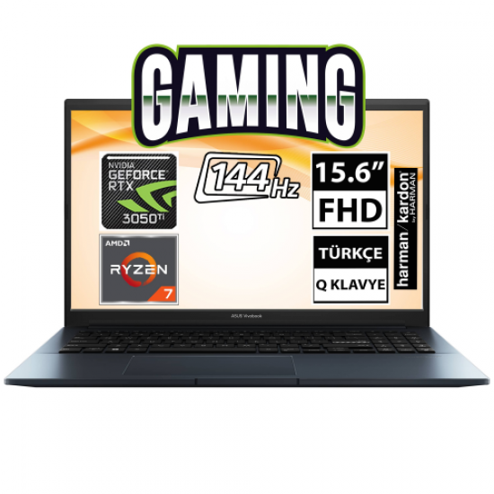 ASUS M6500RE-HN037,  Vivobook Pro 15, RYZEN 7 6800H, 15,6’’ FHD 144Hz, 16Gb DDR5 Ram, 512Gb SSD, 4GB GDDR6 RTX3050Ti Ekran Kartı, Free Dos, Gaming Notebook