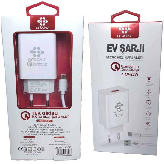 4.1A 22W QC3 (Micro) Hızlı Şarj Aleti Arbaks ARB-015