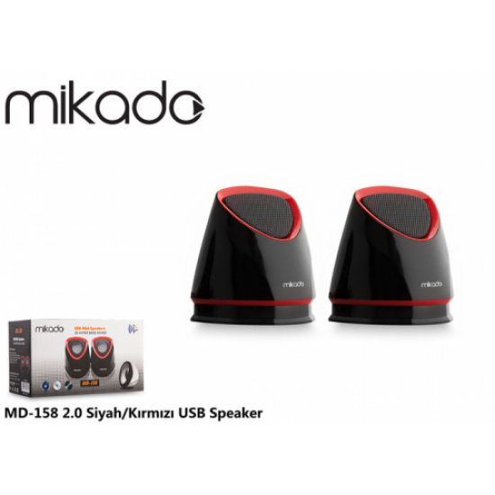 Mikado MD-158, 6W, 1+1 Masaüstü, USB Speaker,  (Siyah-Kırmızı)