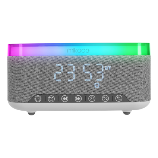 MIKADO MD-W8, 10W, Taşınabilir, USB/TYPE-C/BT/TF, RGB Işıklı, 1200mAh, 15W Kablosuz Şarj, Gece Lambası, Alarmlı Saat, Bluetooth Speaker