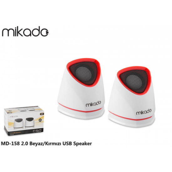 Mikado MD-158, 6W, 1+1 Masaüstü, USB Speaker,  (Beyaz-Kırmızı)