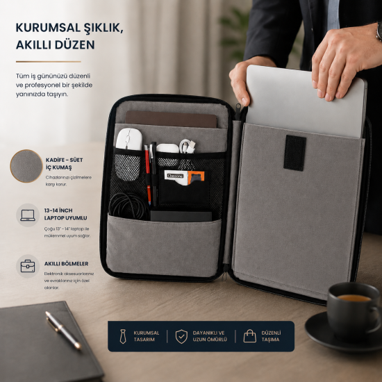 Mila 3in1 Serisi MLK141 13,14 inch Uyumlu Tablet, Laptop El ve Omuz Çantası – Lacivert
