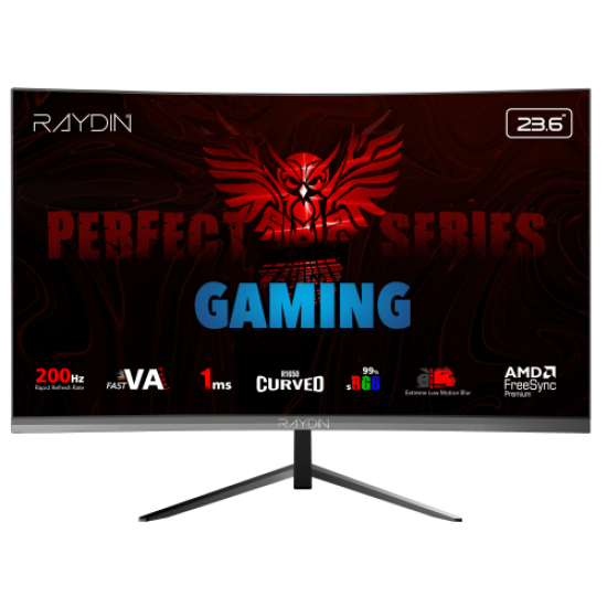 RAYDIN MM24RFA-200HZ, 23.6’’, 1ms, 200Hz, Full HD, HDMI, DP, Hoparlör, VA LED, R1650 Curved, Frameless, FreeSync Gaming Monitör
