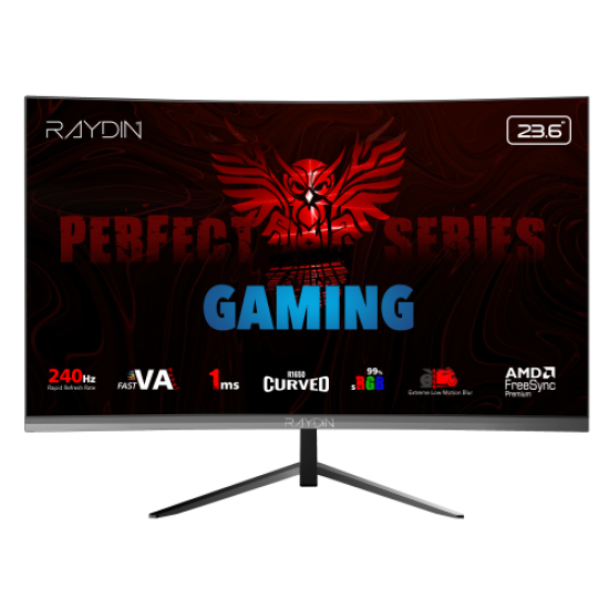 RAYDIN MM24RFA-240HZ, 23.6’’, 1ms, 240Hz, Full HD, HDMI, DP, Hoparlör, VA LED, R1650 Curved, Frameless, FreeSync Gaming Monitör
