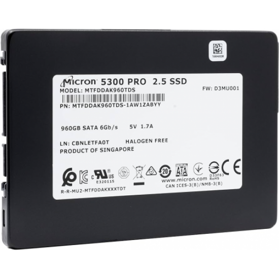 MICRON MTFDDAK960TDS-1AW1ZABYY, 960Gb SSD, 5300 PRO, Sata 6Gb, Dell R750 Uyumlu 3.5’’ Kızaklı