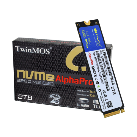 TwinMOS NVMe2TB2280AP, AlphaPro, 2TB, 3600-3250Mb/s, Gen3, NVMe PCIe M.2, SSD, TLC, 3DNAND