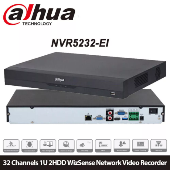 DAHUA  NVR5232-EI, 32Kanal, 12Mpix, H265+, 2 HDD Desteği, 1080P Kayıt, 320Mbps Bant Genişliği, NVR