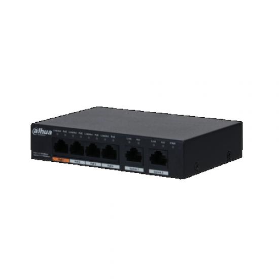 DAHUA PFS3006-4GT-60-V2, 6 Port, Gigabit, 4 Port PoE, 60W, Yönetilemez, Masaüstü Switch