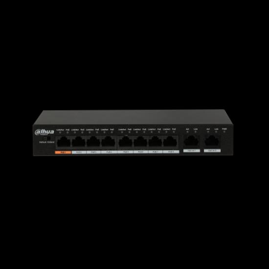 DAHUA PFS3010-8ET-96, 8 Port, MegaBit, 8 Port PoE, 96W, +2 Port GigaBit Uplink, Yönetilemez, Masaüstü Switch