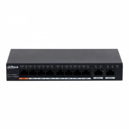 DAHUA PFS3010-8GT-96 8 Port, GigaBit, 8 Port PoE, 96W, +2 Port GigaBit Uplink, Yönetilemez, Masaüstü Switch