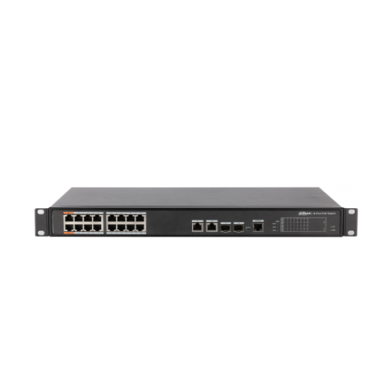 DAHUA PFS4218-16ET-240-V2, 16 Port, MegaBit, 16 Port PoE, 240W, +2 Port Combo SFP, +2 Port GigaBit Uplink, Yönetilebilir, Rack Mount  Switch