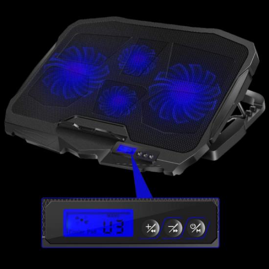 PowerGate PG-NC02 (2x12,5cm 2x7cm) 4 Fan, 10’’-17’’ Notebook Soğutucu, 5 Kademeli Stand, 3 Farklı Program, Ayarlanabilir Hız, Mavi Ledli (Siyah)