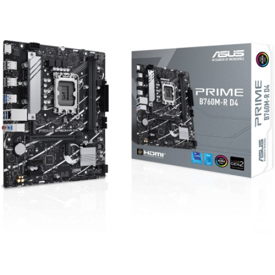 ASUS PRIME B760M-R D4, 2xDDR4, 2x M.2, HDMI, 12-13-14.Nesil, LGA1700 Soket, Anakart