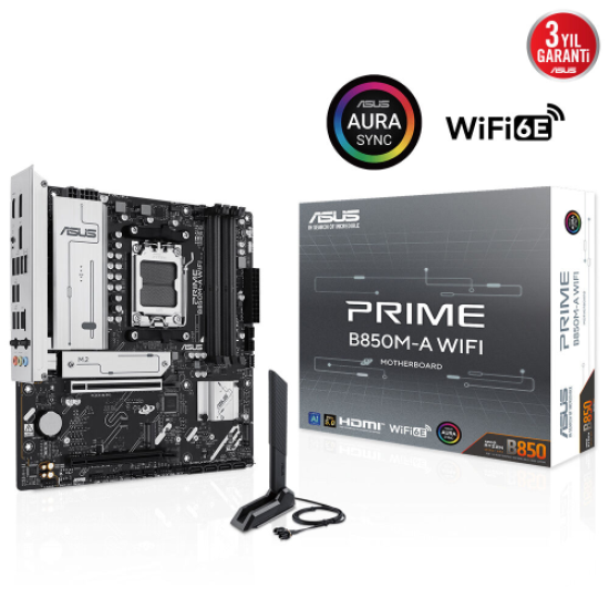 ASUS PRIME B850M-A WIFI, 4xDDR5, 3xM.2, 2xDP, HDMI, Type-C, Wi-Fi 6, Bluetooth 5.3, AM5 Soket Anakart