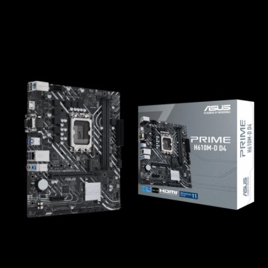 ASUS PRIME H610M-D D4, 2xDDR4, M.2, D-SUB, HDMI, RS232 Port, 12-13.Nesil, LGA1700 Soket, Anakart