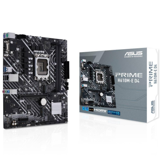 ASUS PRIME H610M-E D4-CSM, 2xDDR4, 2x M.2, D-SUB, HDMI, DP, 12-13.14.Nesil, LGA1700 Soket, Anakart