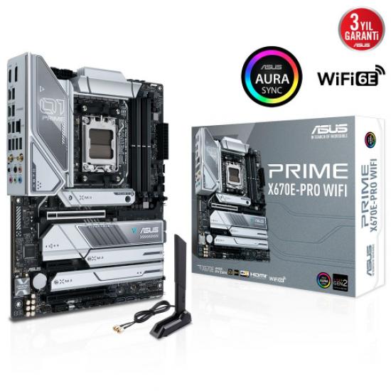 ASUS PRIME X670E-PRO WIFI, 4xDDR5, 4xM.2, HDMI, DP, 3xType-C, Wi-Fi 6, Bluetooth v5.2, AMD Ryzen 7000 Serisi, AM5 Soket Anakart