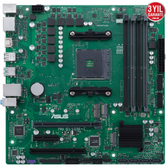 ASUS PRO B550M-C/CSM, 4xDDR4, 2xM.2, HDMI,  2xDP, Type-C, AM4 Soket Anakart