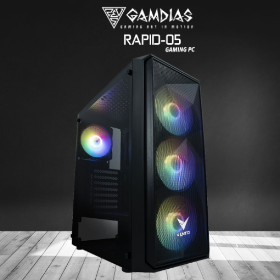 GAMDIAS RAPID-05, RYZEN 5 5600, 16Gb Ram, 500Gb NVMe SSD, 4Gb GDDR5 RX550 Ekran Kartı, 550W Kasa, Free Dos GAMING PC