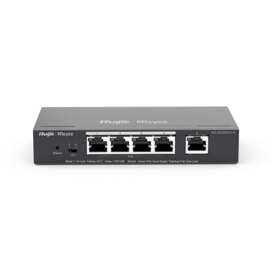 RUIJIE REYEE RG-ES205GC-P  5 Port GigaBit ,4X PoE  54W RUIJIE Colud Yönetilebilir Switch  Metal Kasa