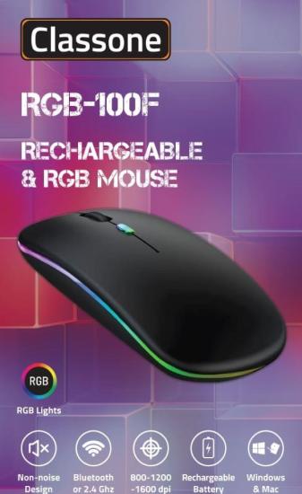 Classone RGB-100F RGB Işıklı, Efektli, Silent-Sessiz,RF Kablosuz, Bluetooth Mouse – Siyah
