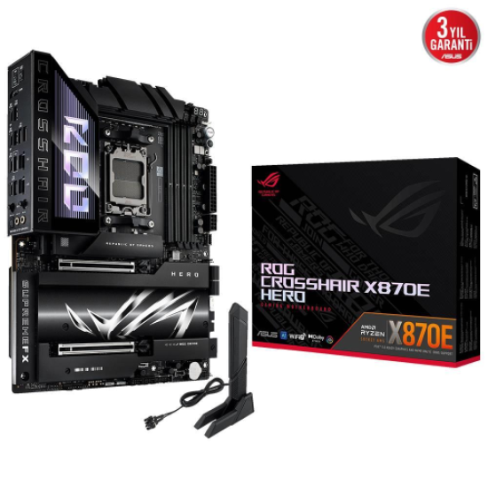 ASUS ROG CROSSHAIR X870E HERO, 4xDDR5, 5xM.2, HDMI, DP, Type-C, PCIe 5.0, 2xWi-Fi 7, Bluetooth v5.4, AM5 Soket GAMING Anakart