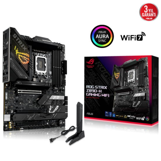ASUS ROG STRIX Z890-H GAMING WIFI, 9066MHz, 4xDDR5, 4x M.2, HDMI, DP, Type-C, Wi-Fi 7, Bluetooth 5.4, Intel Core Ultra CPU(Seri 2), LGA1851 Soket, Gaming Anakart
