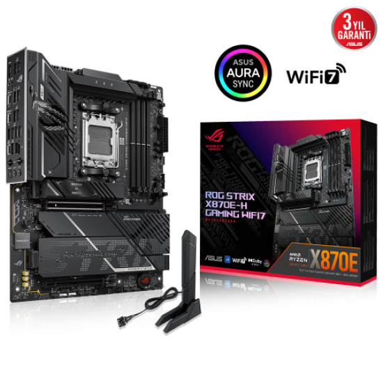 ASUS ROG STRIX X870E-H GAMING WIFI7, 4xDDR5, 4xM.2, DP, HDMI, Type-C, PCIe 5.0, Wi-Fi 7, Bluetooth v5.4, AM5 Soket GAMING Anakart